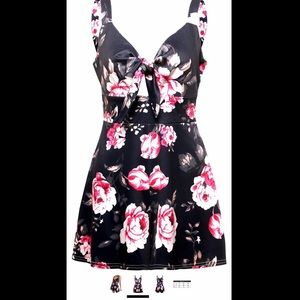 Navy blue Keyhole floral romper